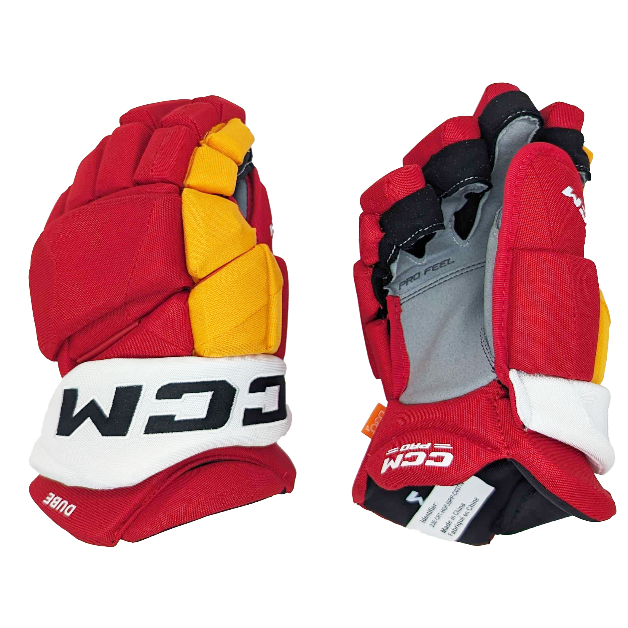 CCM HGJSPP - Gant NHL Pro Stock - Flames de Calgary (Rouge/Jaune/Blanc)
